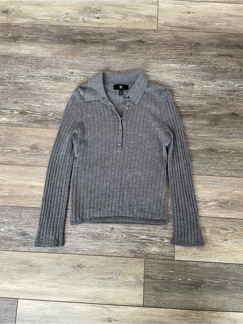 Banana Republic Grey Ribbed Knit Polo Sweater